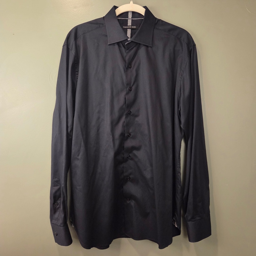 Hammer Made Men's 100% Cotton Button Up Dress Shirt Size 42/16.5 Black